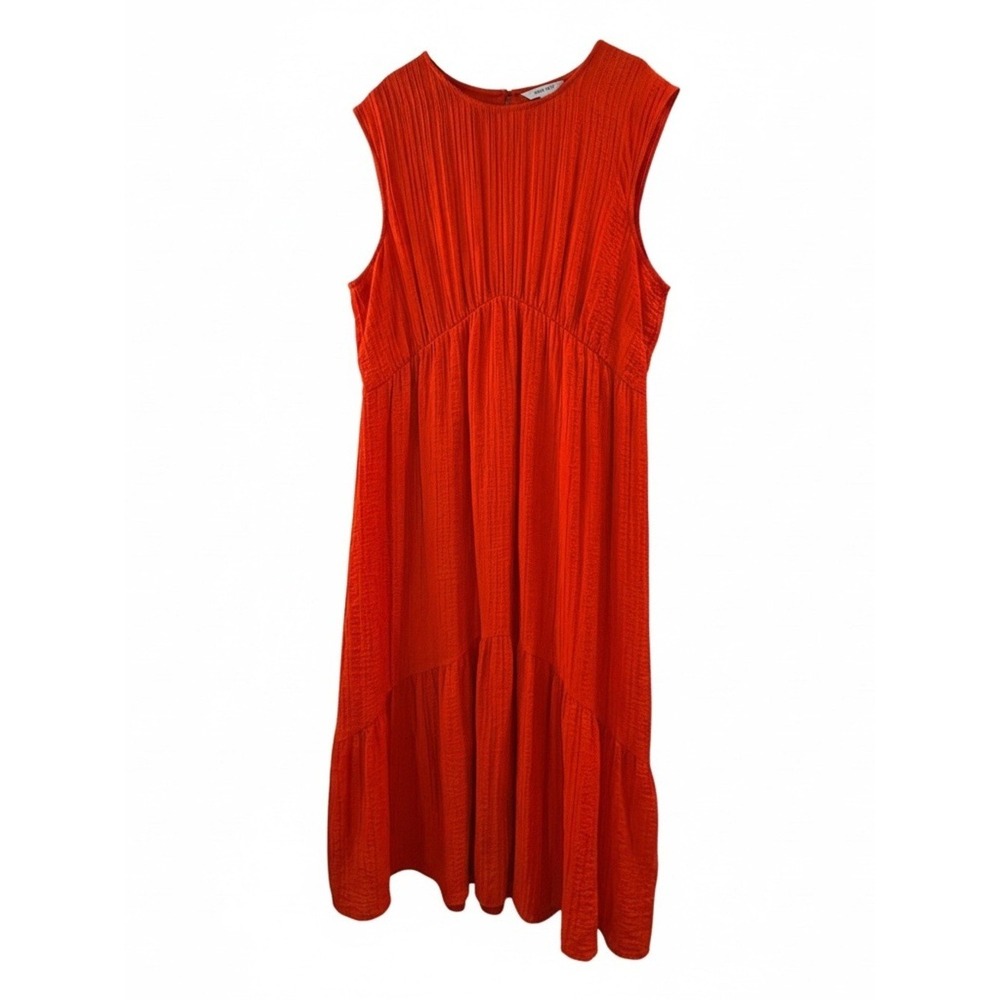 Nine West Sleeveless Midi Dress Women XXL Orange Crinkle Tiered Empire Waist
